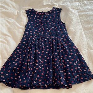 Girls' Navy Dress with Red/White Bow Print